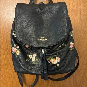 Coach Black Backpack with Floral Accents